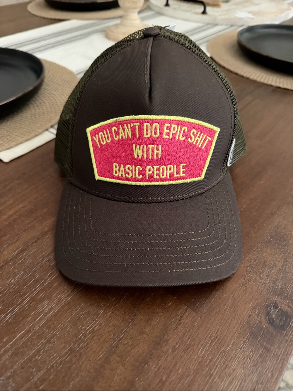 Cult of Individuality Olive Brown Trucker Hat with Neon Accent